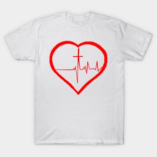 Christianity, Heartbeat icon, cross, heart & prayer T-Shirt